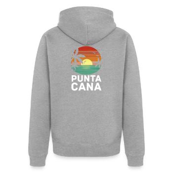 Cadeau rétro de Punta Cana en République dominicaine - Veste à capuche bio Premium Unisexe - gris chiné - Dos - Nico (187cm)