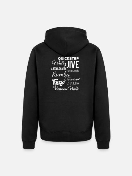 Mots de danse de salon - Waltz Tango Foxtrot Cha Cha - Veste à capuche bio Premium Unisexe - noir