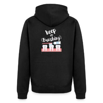 Cool behalten Sie auf bürstendem Zahnarztgeschenk - Unisex Premium Bio Zip Hoodie - Schwarz - Hinten - Nico (187cm)
