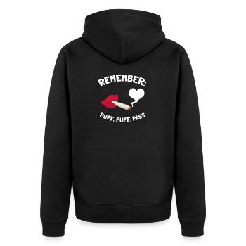 Kiffen Gras Kiffer Cannabis 420 Abgeben - Unisex Premium Bio Zip Hoodie - Schwarz - Hinten - Nico (187cm)