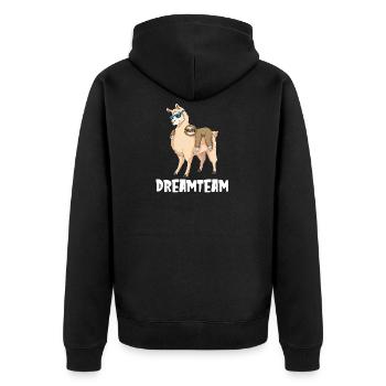 Dreamteam Lustiges Geschenk - Unisex Premium Bio Zip Hoodie - Schwarz - Hinten - Nico (187cm)
