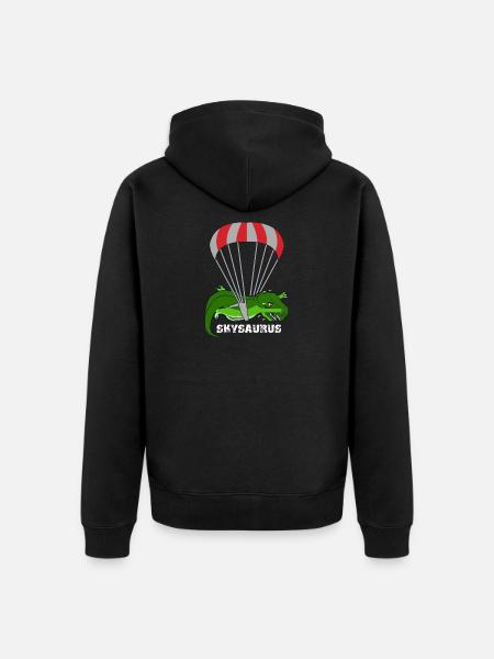 Skydiver Dinosaur T-rex Funny - Unisex Premium Organic Zip Hoodie - black