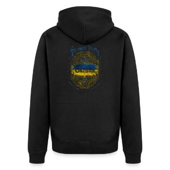 Ukraine - Unisex Premium Bio Zip Hoodie - Schwarz - Hinten - Nico (187cm)