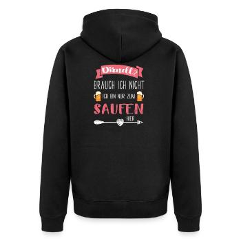Dirndl brauch ich nicht, bin nur zum saufen hier - Unisex Premium Bio Zip Hoodie - Schwarz - Hinten - Nico (187cm)