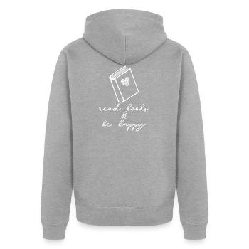 Read book and be happy! - Unisex Premium Bio Zip Hoodie - Grau meliert - Hinten - Nico (187cm)