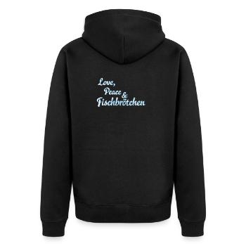 Love, Peace et petits pains de poisson - Veste à capuche bio Premium Unisexe - noir - Dos - Nico (187cm)
