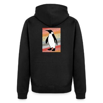 Vintage Pinguin - Unisex Premium Bio Zip Hoodie - Schwarz - Hinten - Nico (187cm)