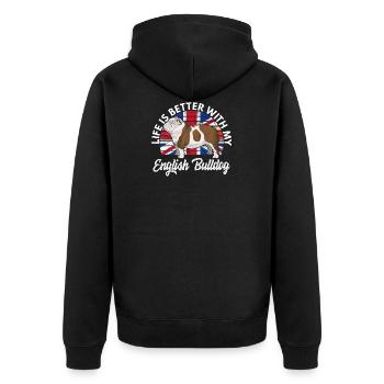 Life is better with my English Bulldog - Unisex Premium Bio Zip Hoodie - Schwarz - Hinten - Nico (187cm)