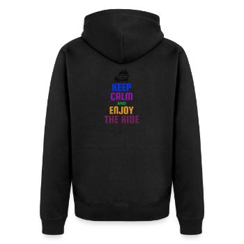 KEEP CALM AND ENJOY THE RIDE - Unisex Premium Organic Zip Hoodie - black - Back - Nico (187cm)