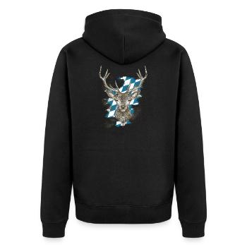 - Bavarian Original Hirsch Bayern - Unisex Premium Organic Zip Hoodie - black - Back - Nico (187cm)