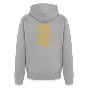 Starke Jungen tragen Goldkinderkrebs-Bewusstsein - Unisex Premium Bio Zip Hoodie - Grau meliert - Hinten - Nico (187cm)