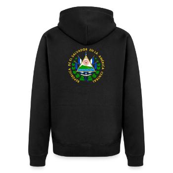 El Salvador-Flaggen-El Salvador-Emblem-Entwurf - Unisex Premium Bio Zip Hoodie - Schwarz - Hinten - Nico (187cm)