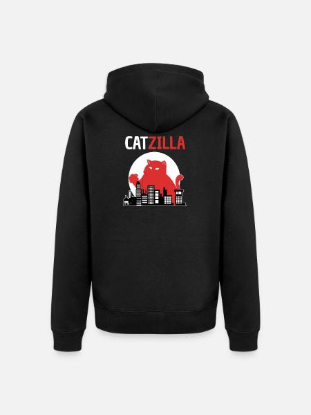 Cat Catzilla. Japanese kitten - Unisex Premium Organic Zip Hoodie - black