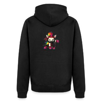 Regenbogen Ninja Einhorn Comic Bunt süß Geschenk - Unisex Premium Bio Zip Hoodie - Schwarz - Hinten - Nico (187cm)