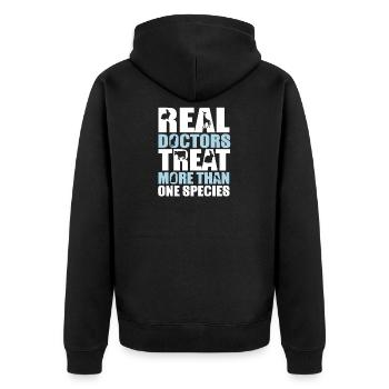 Echte Ärzte behandeln mehr als eine Spezies - Unisex Premium Bio Zip Hoodie - Schwarz - Hinten - Nico (187cm)