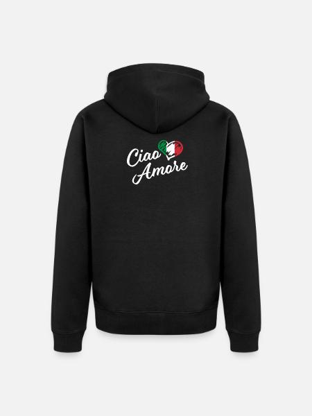 Ciao Amore - Italy Hello Sweetheart in Italian - Unisex Premium Organic Zip Hoodie - black