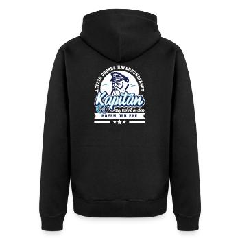 Junggesellenabschied Team Kapitän - Unisex Premium Bio Zip Hoodie - Schwarz - Hinten - Nico (187cm)