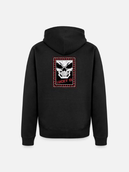 Lucky 13 Skull - Unisex Premium Organic Zip Hoodie - black
