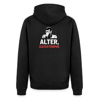 Old Disaster Senior Veteran - Unisex Premium Bio Zip Hoodie - Schwarz - Hinten - Nico (187cm)