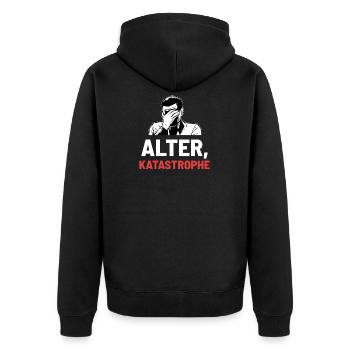 Alter Katastrophe - Unisex Premium Bio Zip Hoodie - Schwarz - Hinten - Nico (187cm)