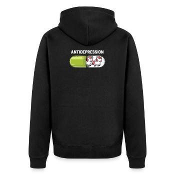 Unicorn Anti Depression Capsule - Unisex Premium Organic Zip Hoodie - black - Back - Nico (187cm)