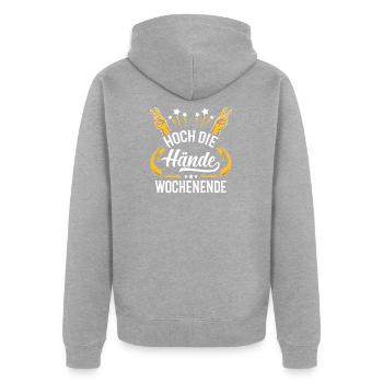 High hands. Weekend gift idea - Unisex Premium Organic Zip Hoodie - heather grey - Back - Nico (187cm)