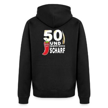 50. Geburtstag Geschenk zum 50. Geburtstag - Unisex Premium Bio Zip Hoodie - Schwarz - Hinten - Nico (187cm)