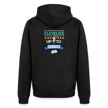 Retro Level Up Dad Gamer Dad Gaming Dad Pixel - Unisex Premium Organic Zip Hoodie - black - Back - Nico (187cm)