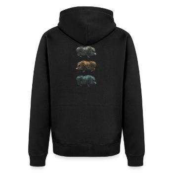 Retro Schwein Wildschwein Keiler Geschenk - Unisex Premium Bio Zip Hoodie - Schwarz - Hinten - Nico (187cm)