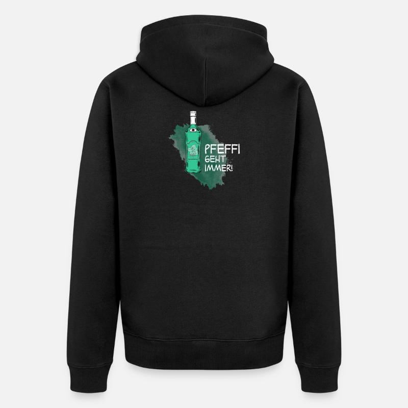 Pfeffi geht immer! Pfefferminz-Schnapsshirt - Unisex Premium Bio Zip Hoodie - Schwarz