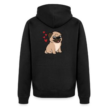 kleiner süßer Baby Pug Mops - Unisex Premium Bio Zip Hoodie - Schwarz - Hinten - Nico (187cm)