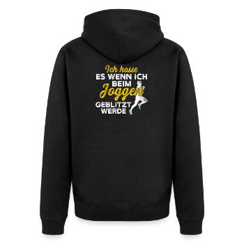 Jogging Marathon geblitzt Running Jogger - Unisex Premium Bio Zip Hoodie - Schwarz - Hinten - Nico (187cm)