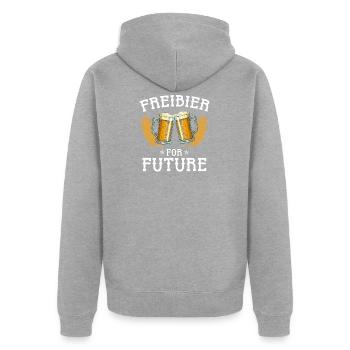Free beer for future - Unisex Premium Organic Zip Hoodie - heather grey - Back - Nico (187cm)