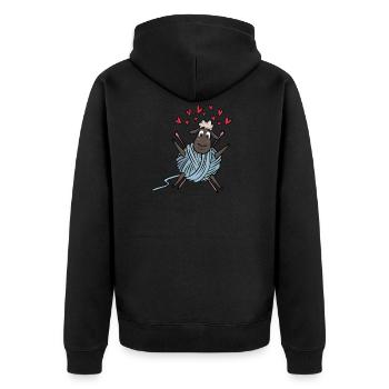 Nähen & Näherin Stricken Häckeln Schaf Motiv - Unisex Premium Bio Zip Hoodie - Schwarz - Hinten - Nico (187cm)