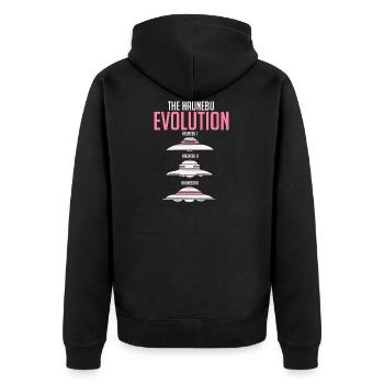 Haunebu Evolution Projekt Vril Geschenk UFO - Unisex Premium Bio Zip Hoodie - Schwarz - Hinten - Nico (187cm)
