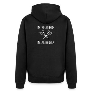 Schere Friseure Friseur - Unisex Premium Bio Zip Hoodie - Schwarz - Hinten - Nico (187cm)