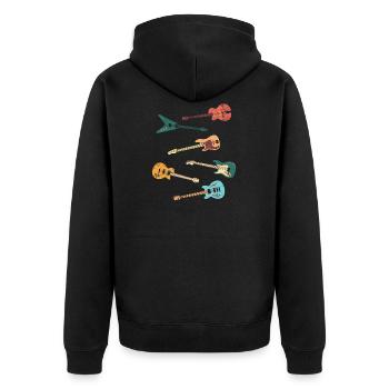 Vintage Distressed Look Classic Guitar Design - Unisex Premium Organic Zip Hoodie - black - Back - Nico (187cm)