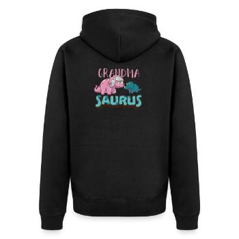 Grandma Saurus Oma Dinosaurier Dino Enkel Enkelin - Unisex Premium Bio Zip Hoodie - Schwarz - Hinten - Nico (187cm)
