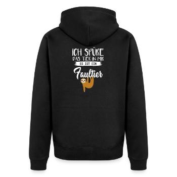 Ich spür das Tier in mir Faultier - Unisex Premium Bio Zip Hoodie - Schwarz - Hinten - Nico (187cm)