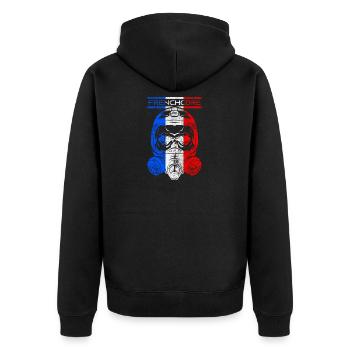 Frenchcore 200 BPM Rave Festival Geschenk - Unisex Premium Bio Zip Hoodie - Schwarz - Hinten - Nico (187cm)