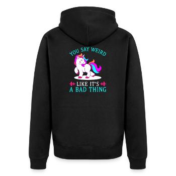 Lustiges Einhorn - Unisex Premium Bio Zip Hoodie - Schwarz - Hinten - Nico (187cm)