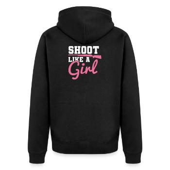 Jägerin Försterin Gewehr Jagd Pirsch Geschenk - Unisex Premium Bio Zip Hoodie - Schwarz - Hinten - Nico (187cm)