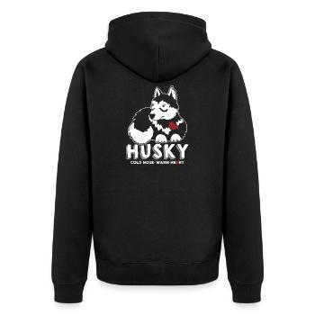 Siberian Husky Nose kaltes Herz warm - Unisex Premium Bio Zip Hoodie - Schwarz - Hinten - Nico (187cm)