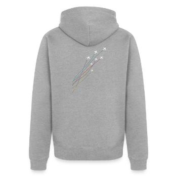 Pilot Bunte fliegende Passagierflugzeuge - Unisex Premium Bio Zip Hoodie - Grau meliert - Hinten - Nico (187cm)