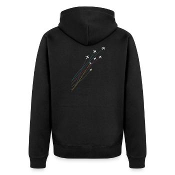 Pilot Bunte fliegende Passagierflugzeuge - Unisex Premium Bio Zip Hoodie - Schwarz - Hinten - Nico (187cm)