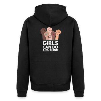 Girls can do Anything Frauenpower Feminismus Frau - Unisex Premium Bio Zip Hoodie - Schwarz - Hinten - Nico (187cm)
