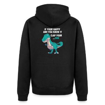 T-Rex Tyrannosaurus Clap Your Hands Happy Lustig - Unisex Premium Bio Zip Hoodie - Schwarz - Hinten - Nico (187cm)