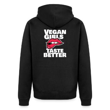 Vegan Girl Veganismuns Veganerin Lippen Geschenk - Unisex Premium Bio Zip Hoodie - Schwarz - Hinten - Nico (187cm)