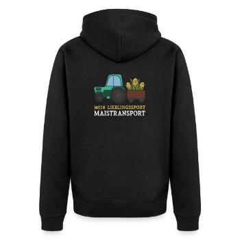 Mais Transport Lieblingssport - Unisex Premium Bio Zip Hoodie - Schwarz - Hinten - Nico (187cm)