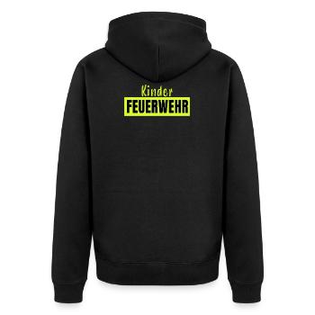 Kinderfeuerwehr Feuerwehr Feuerwehrmann Uniform - Unisex Premium Bio Zip Hoodie - Schwarz - Hinten - Nico (187cm)